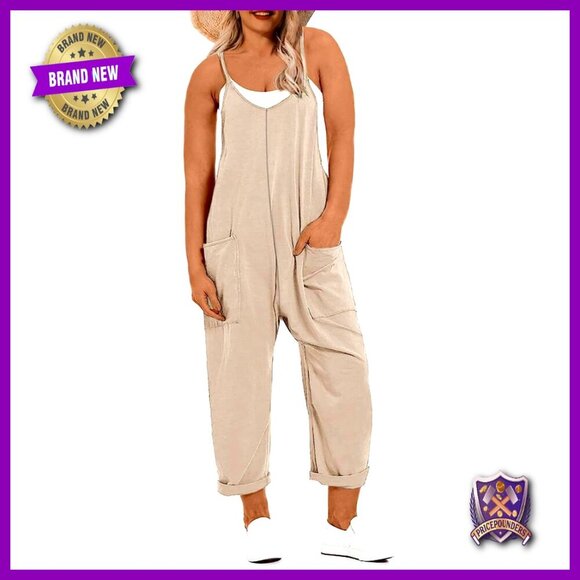 Pants - Plus Size Sleeveless Jumpsuit with Pockets Adjustable Straps Loose Fit